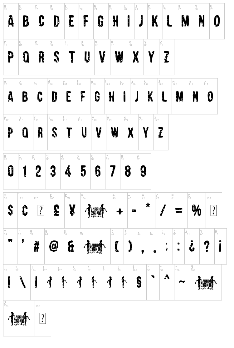 Barrio Chino font map